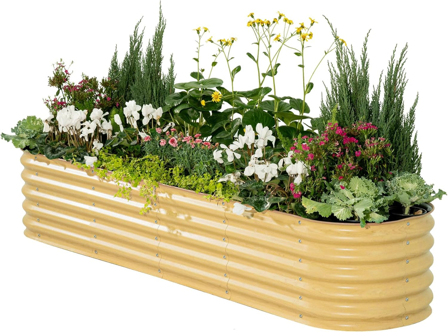 Vego garden Raised Garden Bed Kits, 17" Tall 9 in 1 8ft X 2ft Metal Raised Planter Bed for Vegetables Flowers Ground Planter Box, Sunlit Oak