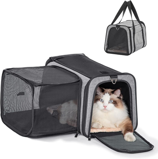 Petsfit Cat Carrier Airline Approved, 17 X11 X11 Soft-Sided Pet Carrier for Medium Cat/Small Dog with Extra Relax Space, Pet Privacy Protection, Fit for Travel, Gray