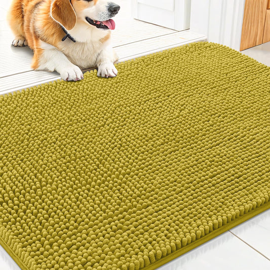 Smiry Dog Door Mat for Muddy Paws 30x20, Absorbs Moisture and Dirt Doormat, Non-Slip Washable Quick Dry Chenille Front Door Mat Indoor Entrance, Entryway Carpet for Inside Floor, Mustard Yellow