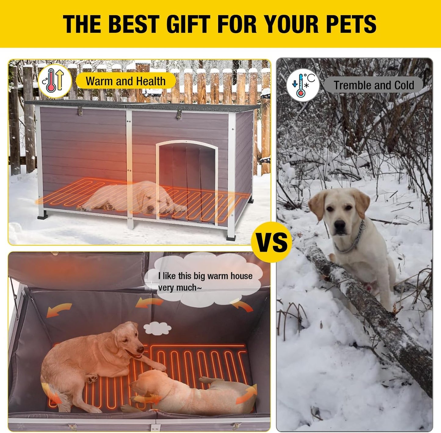 Aivituvin Dog House Insulated Outdoor Dog Kennel with Heated Liner for Winter 59" Extra Large Insulated Dog Cage with Heater,All-Around Iron Frame(Grey)