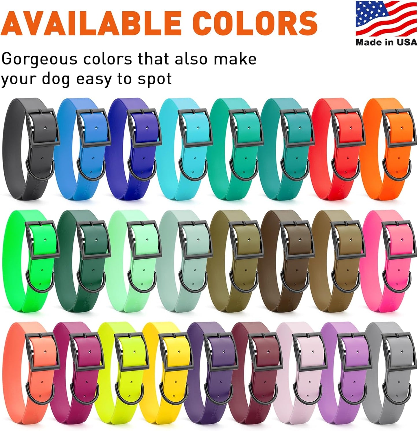 Dogline Biothane Waterproof Dog Collar Strong Coated Nylon Webbing with Black Hardware Odor- Proof for Easy Care Easy to Clean High Performance Fits Small Medium or Large Dogs, Coyote Brown