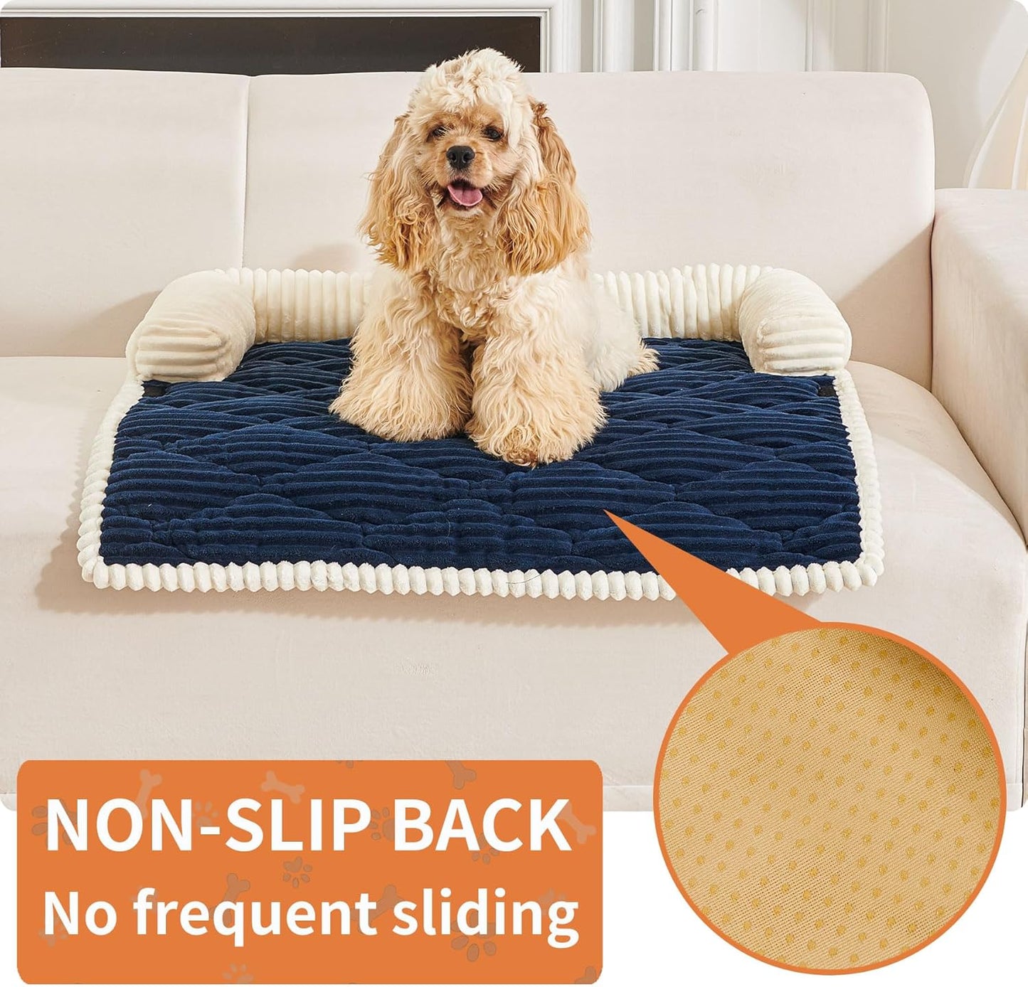 HAOMAIJIA Dog Couch Bed for Small Dogs, Non Slip Pet Couch Covers for Sofa Thick Soft Washable Dog Couch Cover Protector All Seasons Universal Dogs and Cats Bed Mat (Navy Blue, Small)