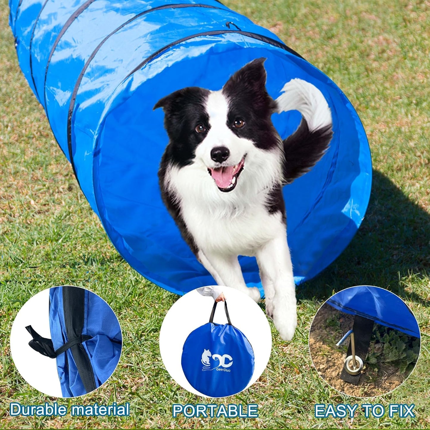 Dog Agility Tunnel, Dog Agility Equipment, Dog Agility Training with Carry Bag (Blue)