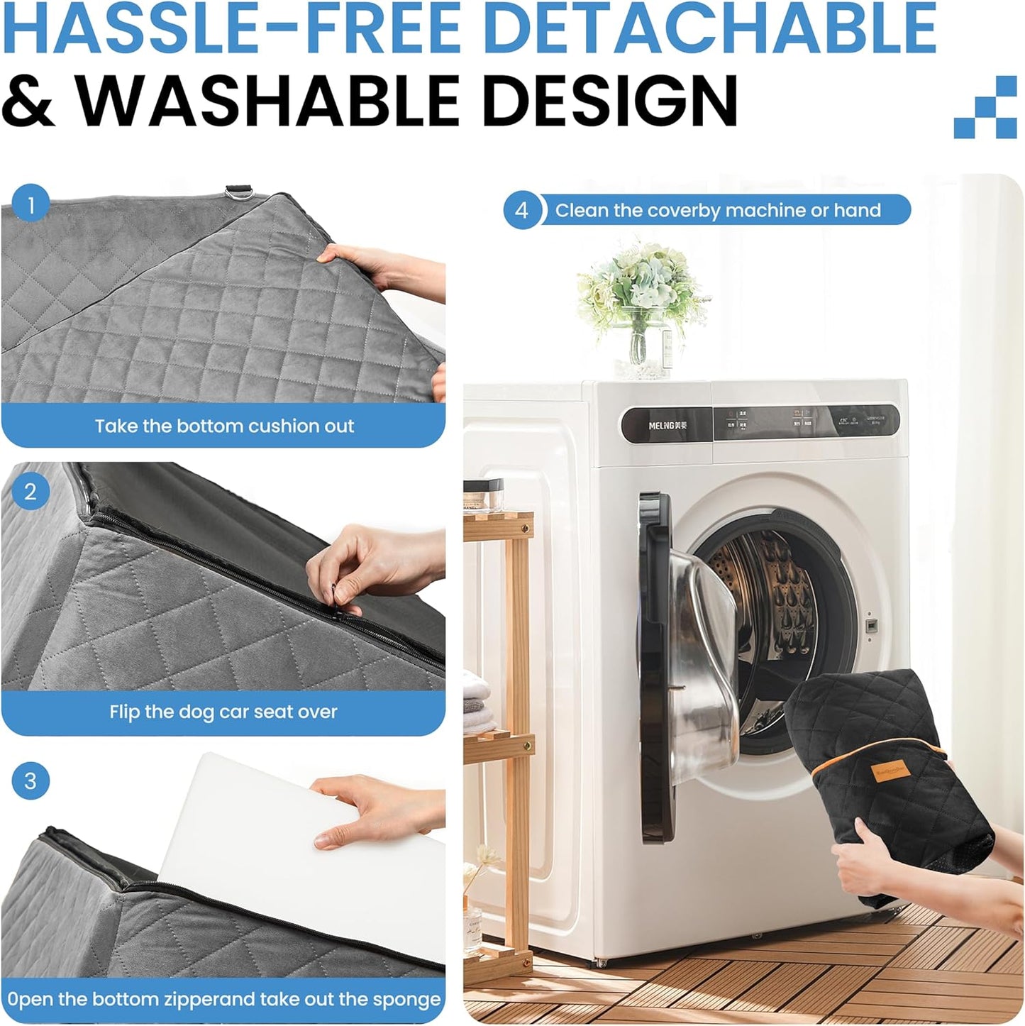 Dog Car Seat for Medium Dogs - Pet Car Seat with 2 Safety Straps & Waterproof Padding, Portable Pet Carrier for Cars, Trucks & SUVs, Comfortable Booster Bed for Pets Up to 55lbs (Black/Grey)