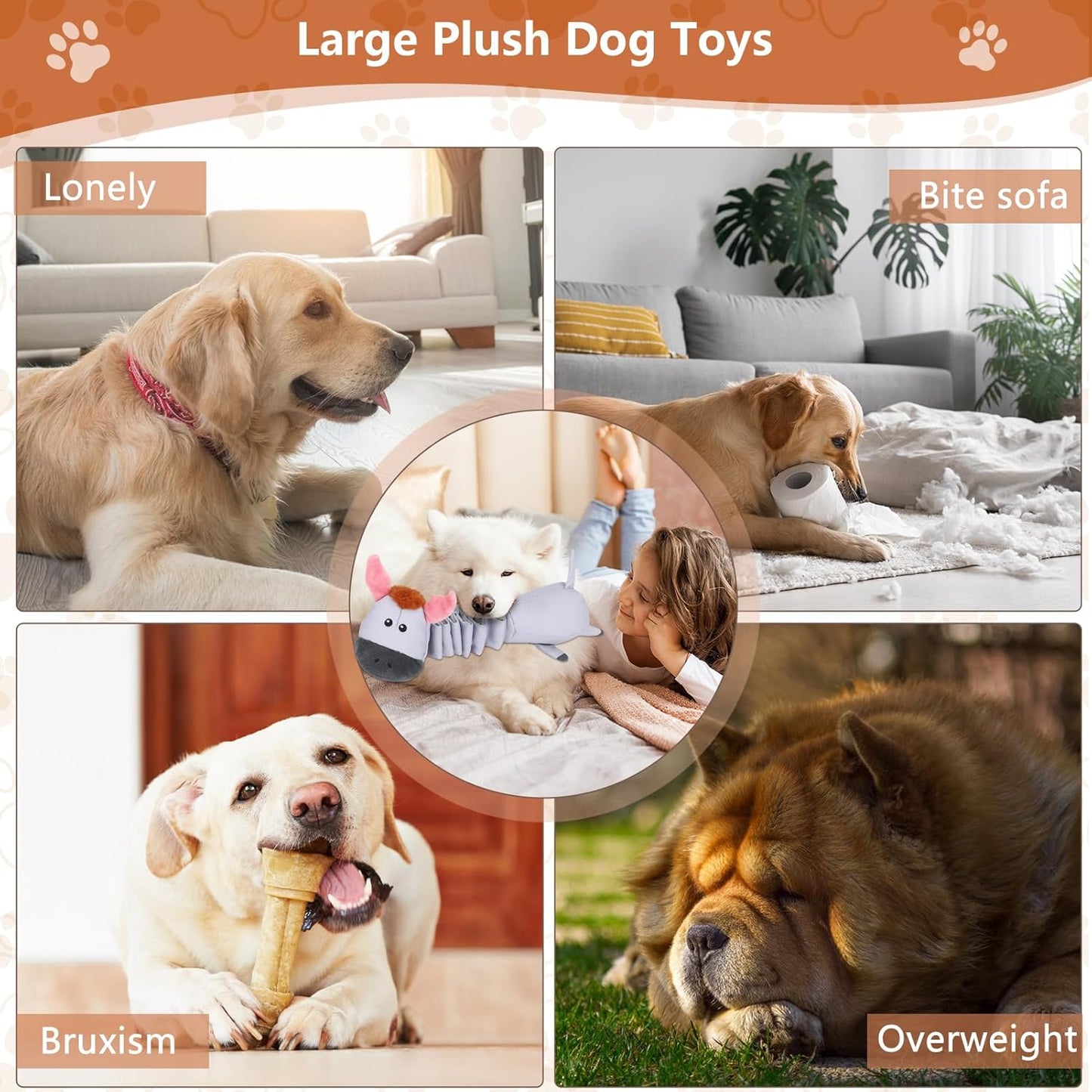 Squeaky Plush Dog Toys for Puppy Toys, Interactive Tug of War Dog Pull Toys, Stuffed Dog Pet Toys for Teething Puppy, Indoor and Outdoor Play for Small Medium Dogs and Large Dogs