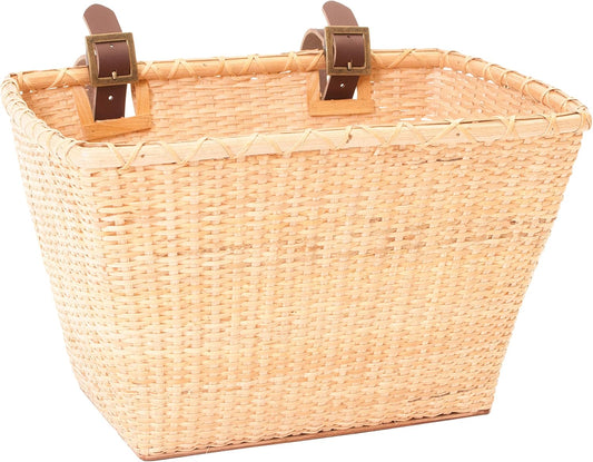 Retrospec Bicycles Cane Woven Rectangular Toto Basket with Authentic Leather Straps and Brass Buckles
