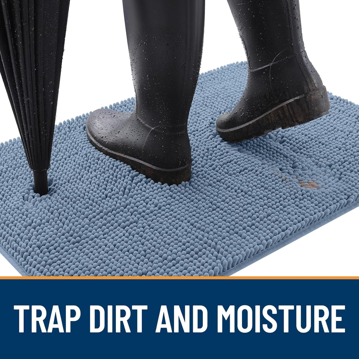 OLANLY Dog Door Mat for Muddy Paws 30x17, Absorbs Moisture and Dirt, Absorbent Non-Slip Washable Doormat, Quick Dry Chenille Mud Mat for Dogs, Entry Indoor Entryway Carpet for Inside Floor, Airy Blue