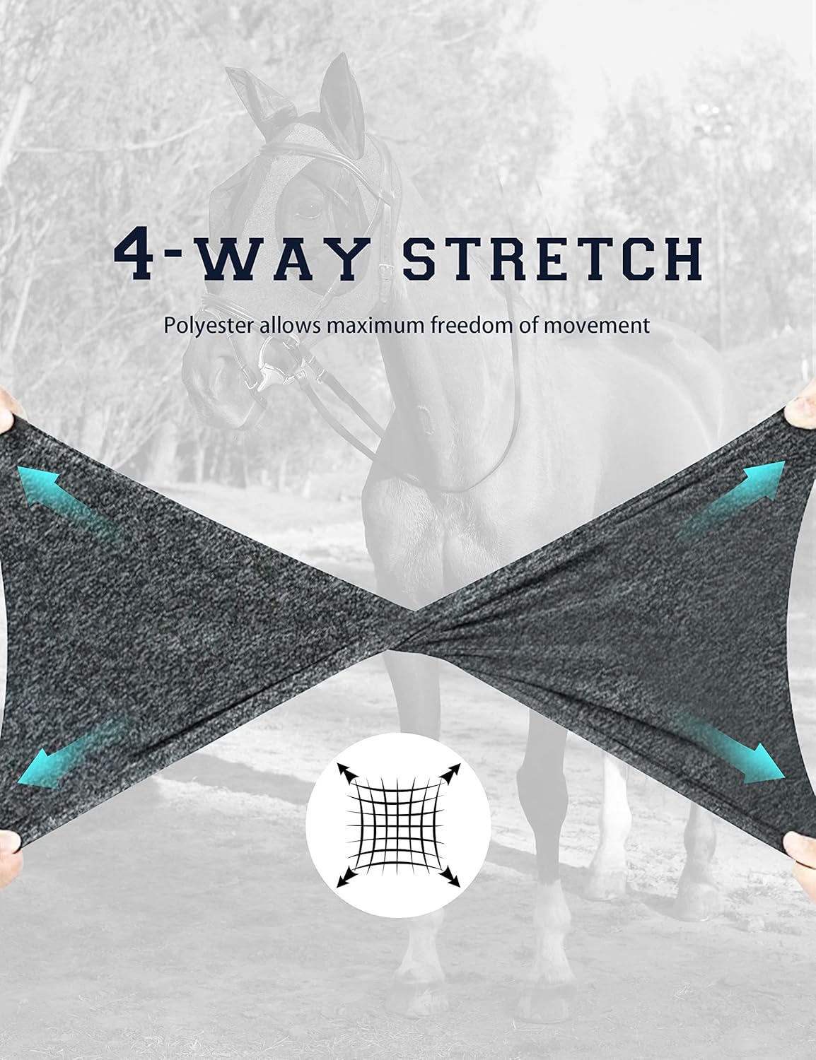 Horse Fly Mask with Ears, UV Protection Mask for Horses, Elasticity Mask with Big Mesh Eye Covers, Snug Fitting Comfortable Breathable Lightweight Dappled Gray Full Size