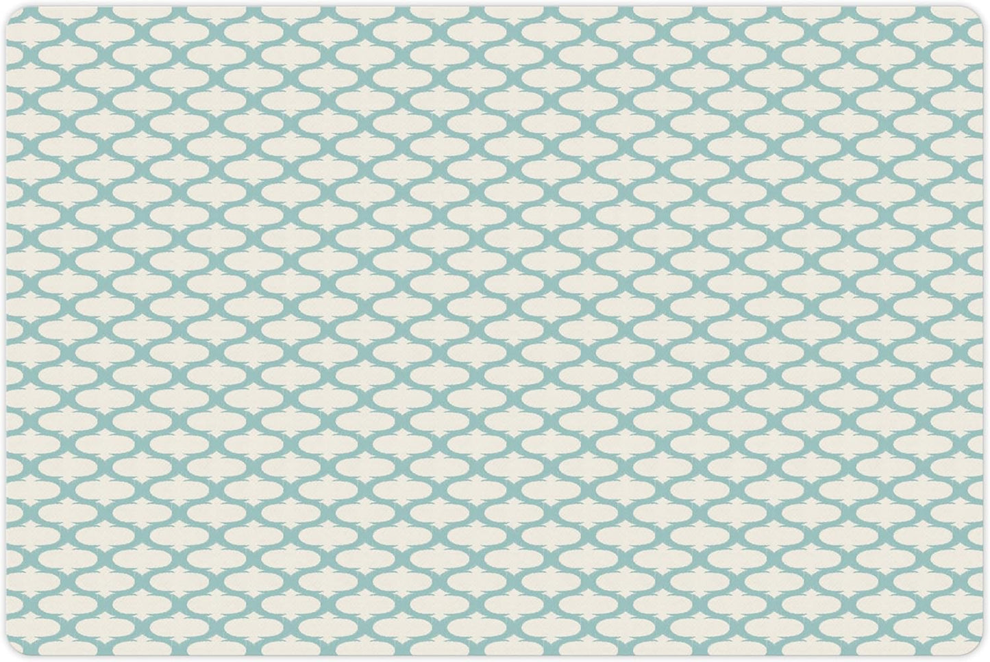 Lunarable Ikat Pet Mat for Food and Water, Mesh Patterns and Lines on Vintage Backdrop Retro Ikat Style Boho Print, Non-Slip Rubber Mat for Dogs and Cats, 18" X 12", Turquoise Cream