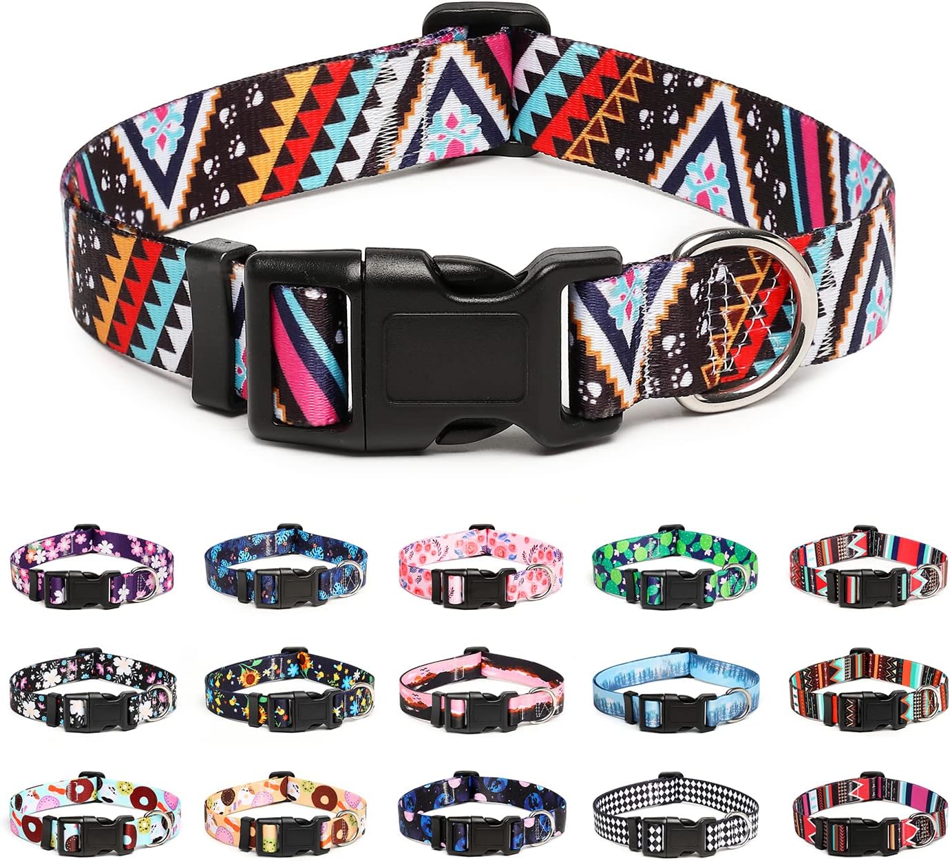 Mercano Adjustable Dog Collar - Special Design Patterns, Soft Nylon Comfortable Durable Pet Collar for Small Medium Large Dogs (S, Ethnic Pink)