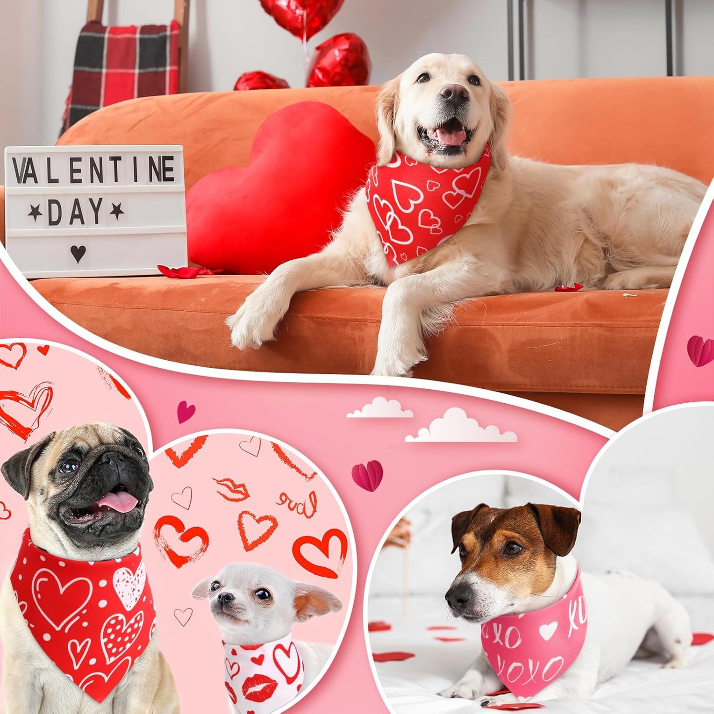 Weewooday 50 Pcs Dog Bandanas Bulk for Dogs Soft Bibs Adjustable Triangle pet Bandana for Small Medium Large Costume(Heart Pattern,25.6 x 17.7 x 17.7 Inch)