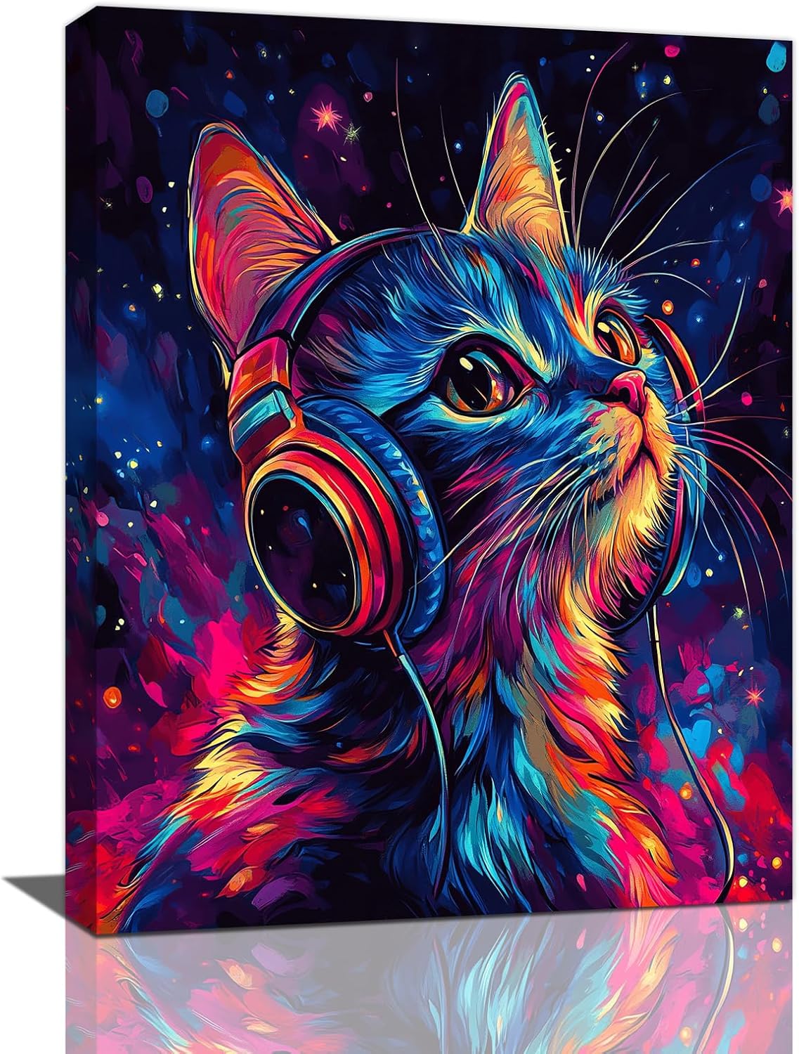 Cat Wall Art Canvas Fantastic Animal Wall Decor Prints Framed Painting Colorful Pictures Gifts Artwork for Bathroom Living Dining Kitchen 12"x16"