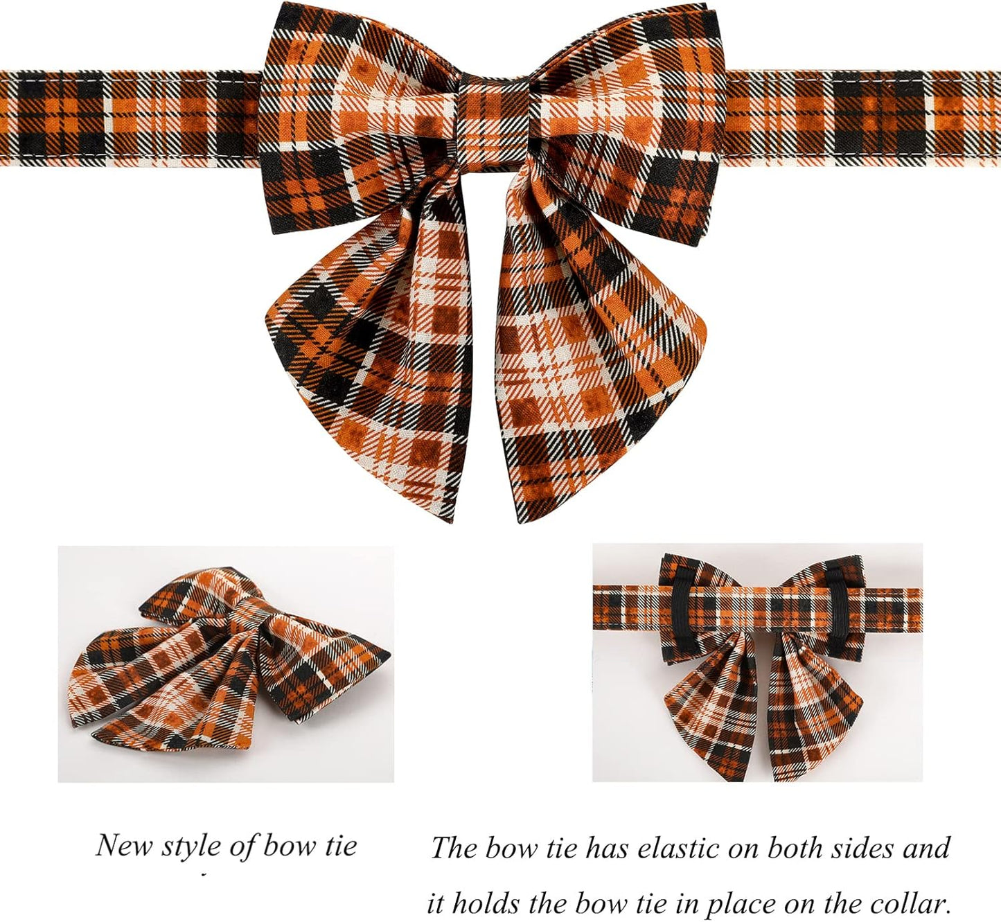 Lionet Paws Halloween Dog Collar with Bowtie - Cute Cotton Adjustable Fall Bowtie Dog Collar with Metal Buckle for Small Medium Large Dog Girl Boy Gift, M, Neck 13.5-22in