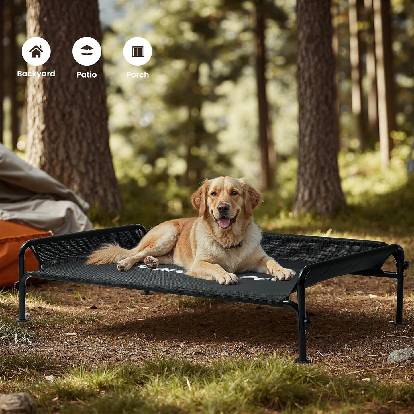 Gardner Pet Elevated Dog Bed for Small Dog, Outdoor Raised Bed Waterproof Portable Cooling Pet Cot Hammock Bed with 3-Sided Guardrail, Breathable Mesh, Black, 35 Inches