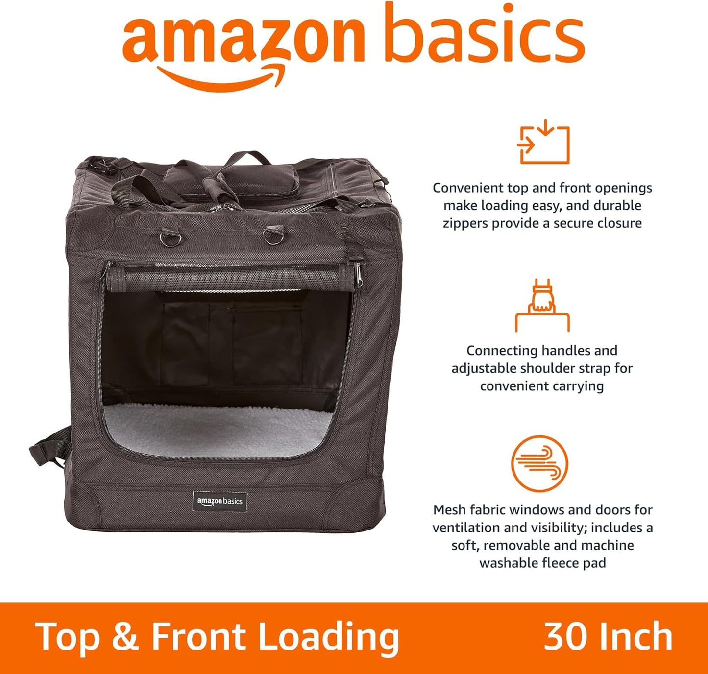 Amazon Basics Folding Portable Soft Pet Dog Crate Carrier Kennel, 30 x 21 x 21 inches, Black