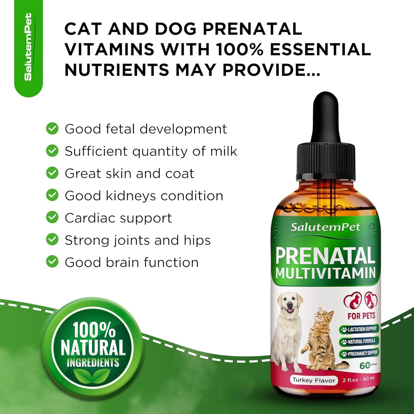 Dog Prenatal Vitamins for Moms During Lactating – Prenatal Vitamins for Dogs & Cats of All Breeds to Care for Pet Development – Multivitamin for Cats – 2 Oz – Herbal Supplement for Pets