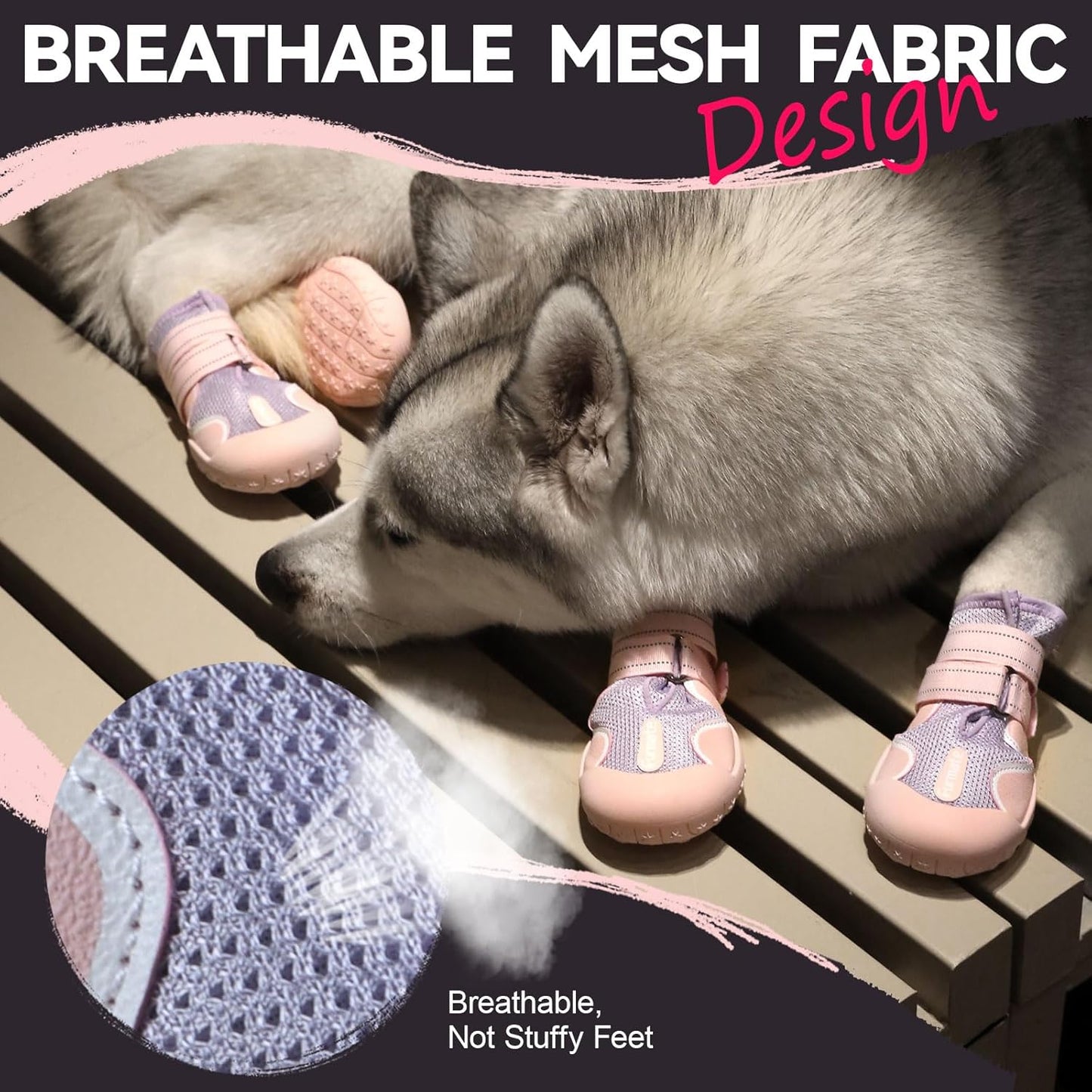 Dog Shoes for Large Small Medium Dogs, Breathable Mesh Dog Boots & Paw Protectors for Summer Hot Pavement Winter Snow, Waterproof Anti-Slip Dog Booties for Hiking Hardwood Floors(Pink-Purple3)