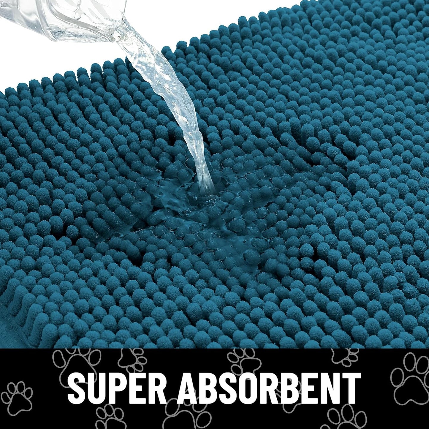 Smiry Dog Door Mat for Muddy Paws, Absorbent Dirt Trapper Non Slip Quick Dry Washable Chenille Mat for Mud Dogs, Entry Rug for Indoor and Outdoor (48x30 Inches, Atlantic Blue)