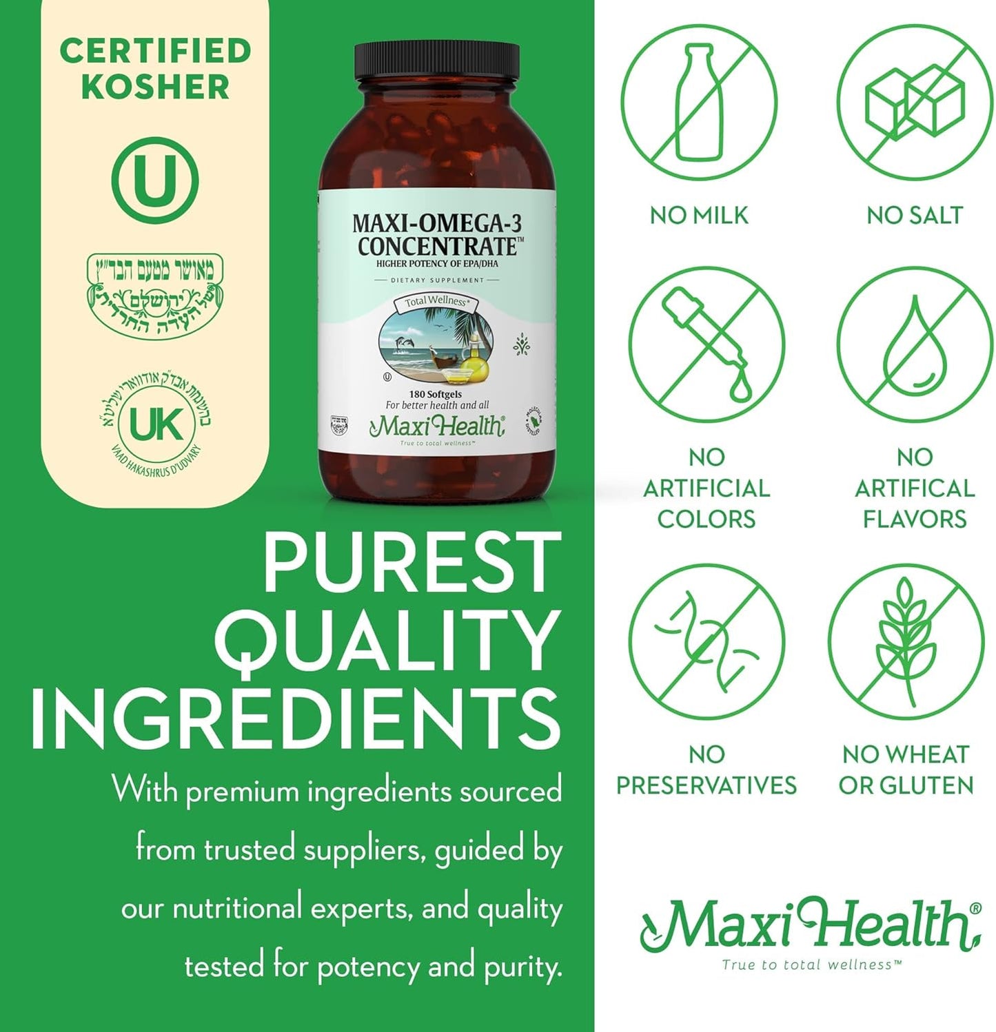 Omega 3 Fish Oil Supplement for Women and Men - Triple Strength 2000 mg Fish Oil with Omega 3 Fatty Acids Supplements Including EPA, DHA - Support for Heart Brain & Joint Health Kosher 90 Softgels