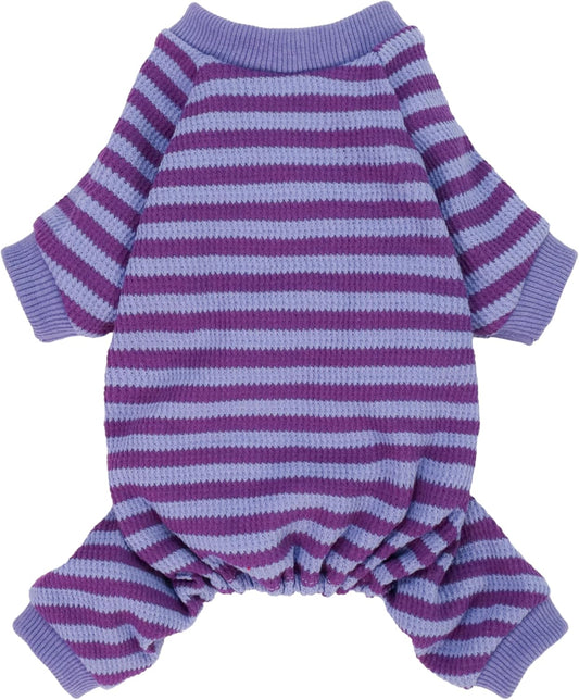 Fitwarm Purple and Violet Striped Dog Pajamas, Waffle Dog Clothes for Small Dogs Girl Boy, Puppy Onesie with Feet, Pet Cat Outfit, Medium