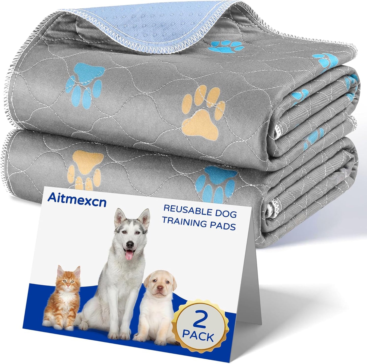 Aitmexcn Washable Puppy Dog Pee Pad, 2PCS 100% Waterproof Whelping Training Mat for Puppy/Senior Dog, Fast Drying Reusable Puppy Pads for Indoor, Outdoor and Car Travel- 36x36'' Llight Gray