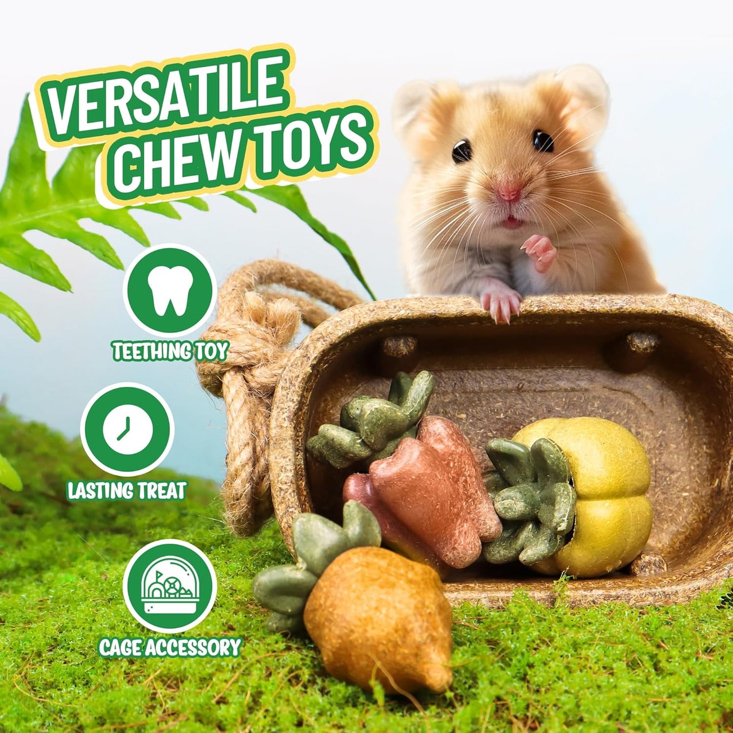 TEEWY Guinea Pig Chew Toys, Prevent Teeth Overgrowth, Natural Vegetables and Timothy Grass, Hamster Chew Toys, Chinchillas, Gerbils, Ha, Rabbit Rodents Teeth Care, Fruits & Vegetables & Basket Set