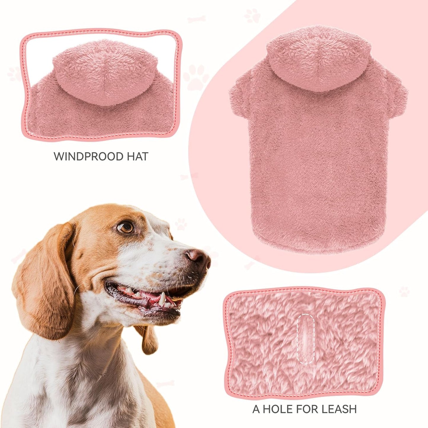 Fuzzy Dog Sweaters for Medium Dogs Dog Hoodie Soft Double-Sided Plush Fleece Pet Sweater Clothes Coats Pet Hoodie Sherpa Hooded Sweatshirt(Pink-M)