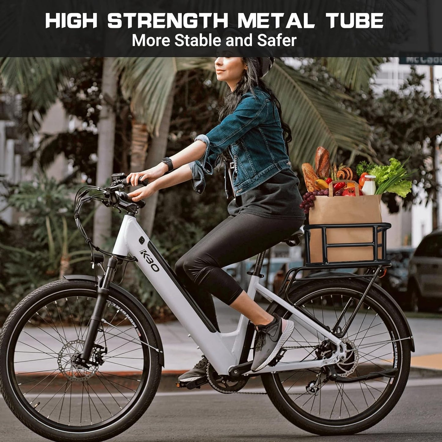 RAYMACE Rear Rack Bike Basket with Cargo Net and Liner Large Bicycle Basket Perfect Mount for Electric Bike