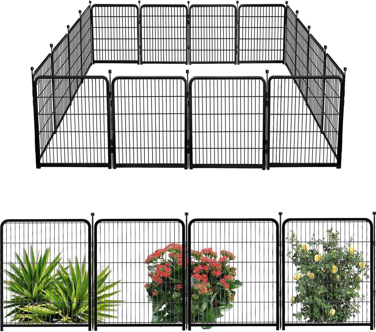 Garden Fence 40 Inch 14 Panels Without Gate, Total 31 Ft(L) Garden Fence for Yard and Dog, Black Dog Pen Wide Door, Metal Dog Pen Heavy Duty Pet Puppy Exercise Pen for Rv Camping
