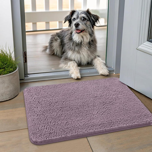 Smiry Dog Door Mat for Muddy Paws 24x16, Absorbs Moisture and Dirt Doormat, Non-Slip Washable Quick Dry Chenille Front Door Mat Indoor Entrance, Entryway Carpet for Inside Floor, Deep Plum