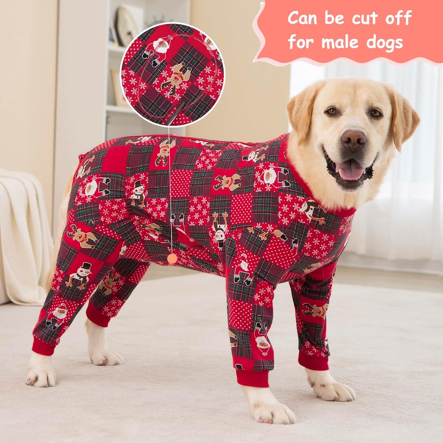 Yeapeeto Dog Onesie Surgery Recovery Suit for Large Medium Bodysuit Dogs Pajamas PJS Full Body for Shedding, Prevent Licking, Wound Protection, Cone Alternative… (Xmas Red, 2XL)