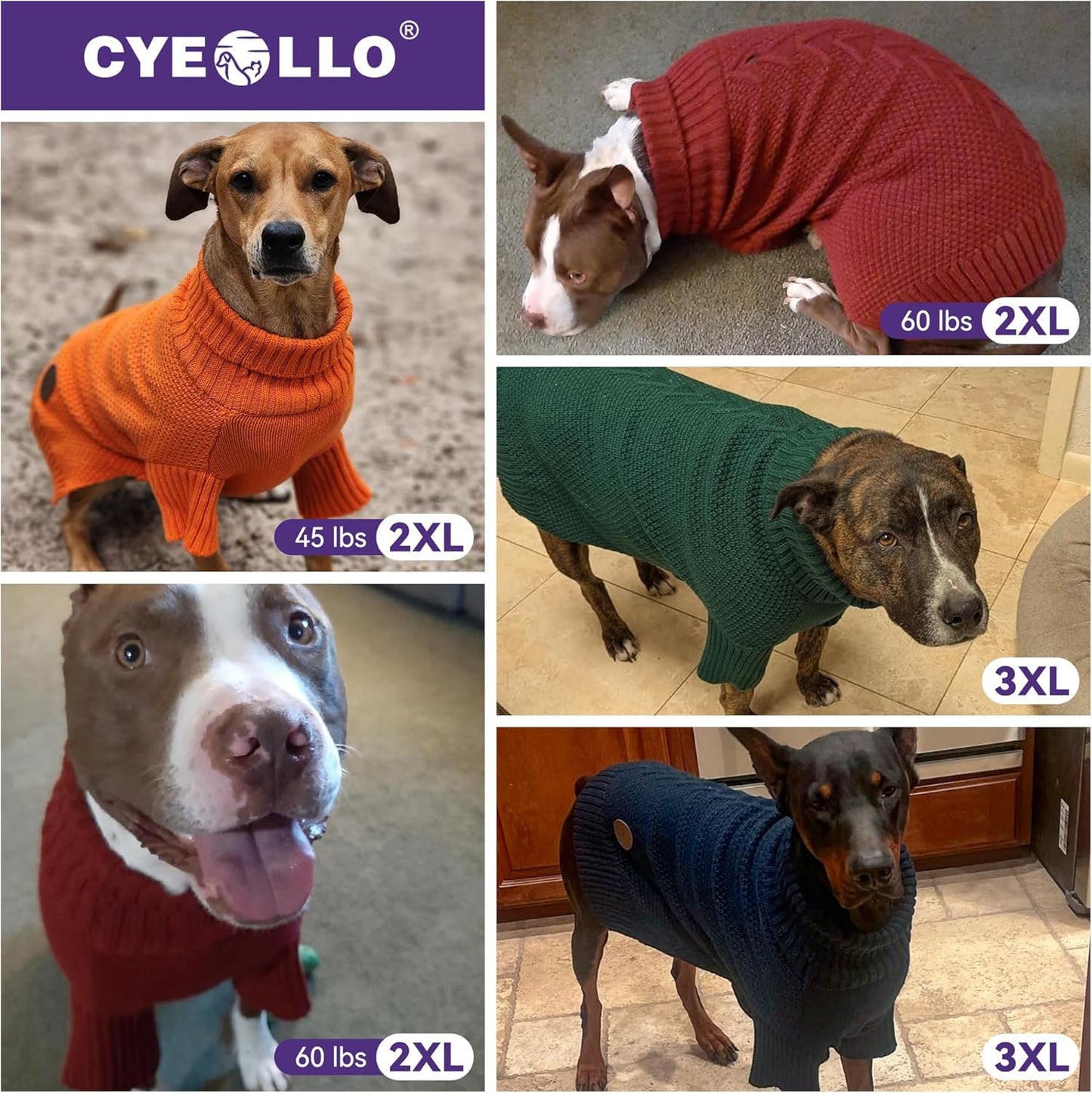 cyeollo Warm Turtleneck Large Dog Sweater, Stretchy & Cozy Knit Doggy Sweater with Sleeves Boy Fall Winter Cold Weather Big Dog Clothes Like Doberman Labrador, Black XXXL