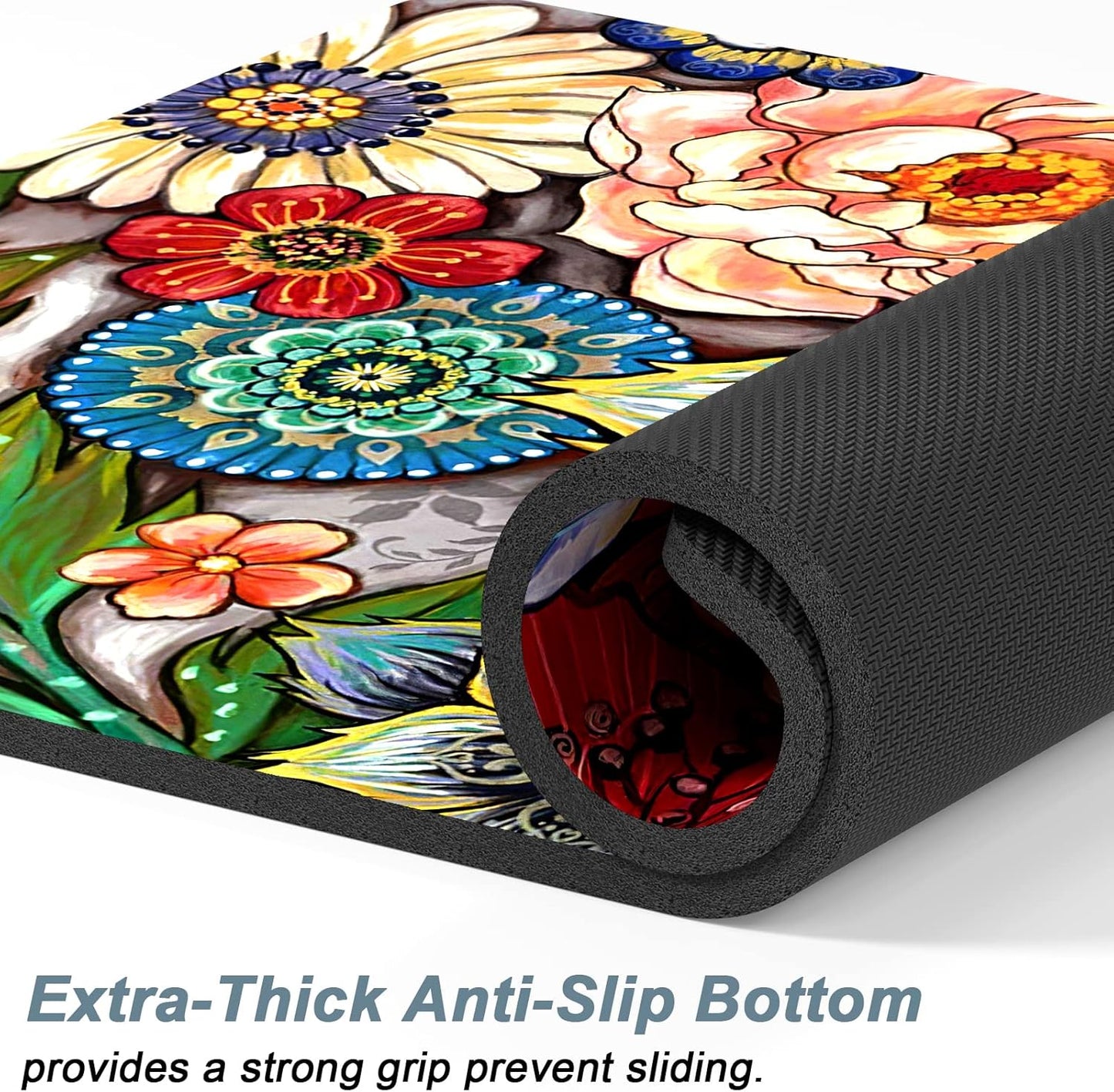 Rnivvi Dog Food Mat, 16" x 24" Flower Absorbent Dog Cat Bowl Mat for Food and Water, Cute Anti-Slip Rubber Pet Feeding Rug Protect Floors, Puppy Placemat for Feeding & Watering Supplies,Mandala Floral