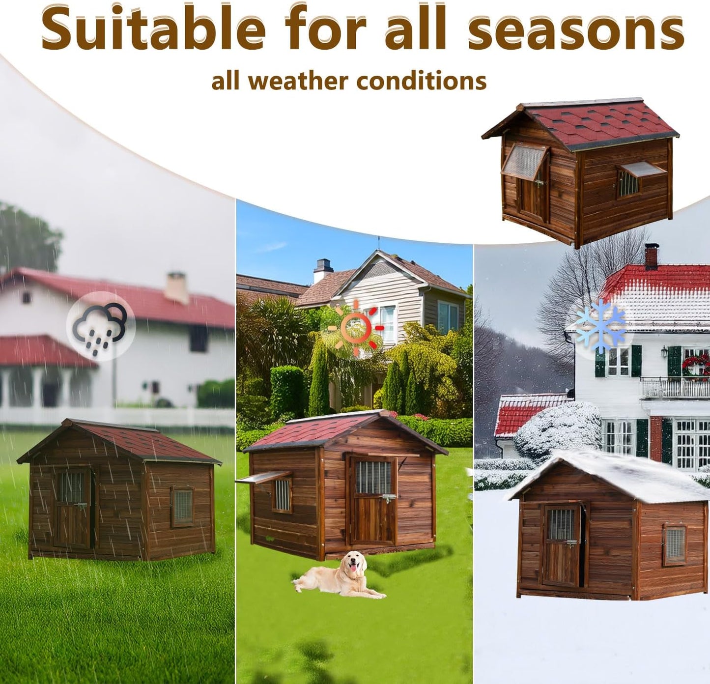 Luxury Dog House Outdoor&Indoor Weatherproof, Wooden Dog House for for Garden Backyard, Natural Pine Wood Pet House Outside, Waterproof Dog Kennel, XL