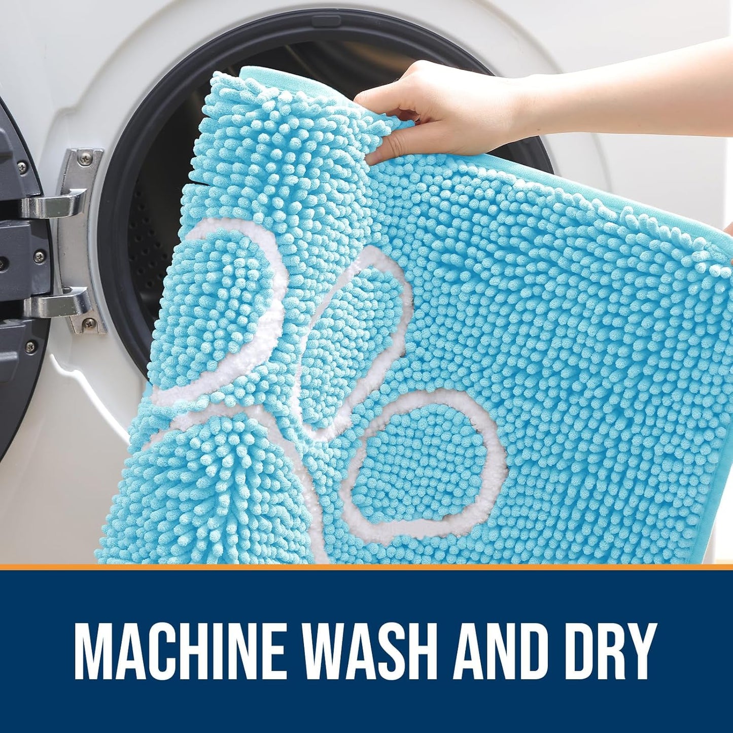 OLANLY Door Mat for Muddy Dog Paws 30x20, Ultra Absorbent Chenille Mud Doormat with Paw Print Design, Non-Slip Washable Doormat for Indoor Entryway, Quick-Dry Pet Bed Mats for Dirty Dogs, Blue