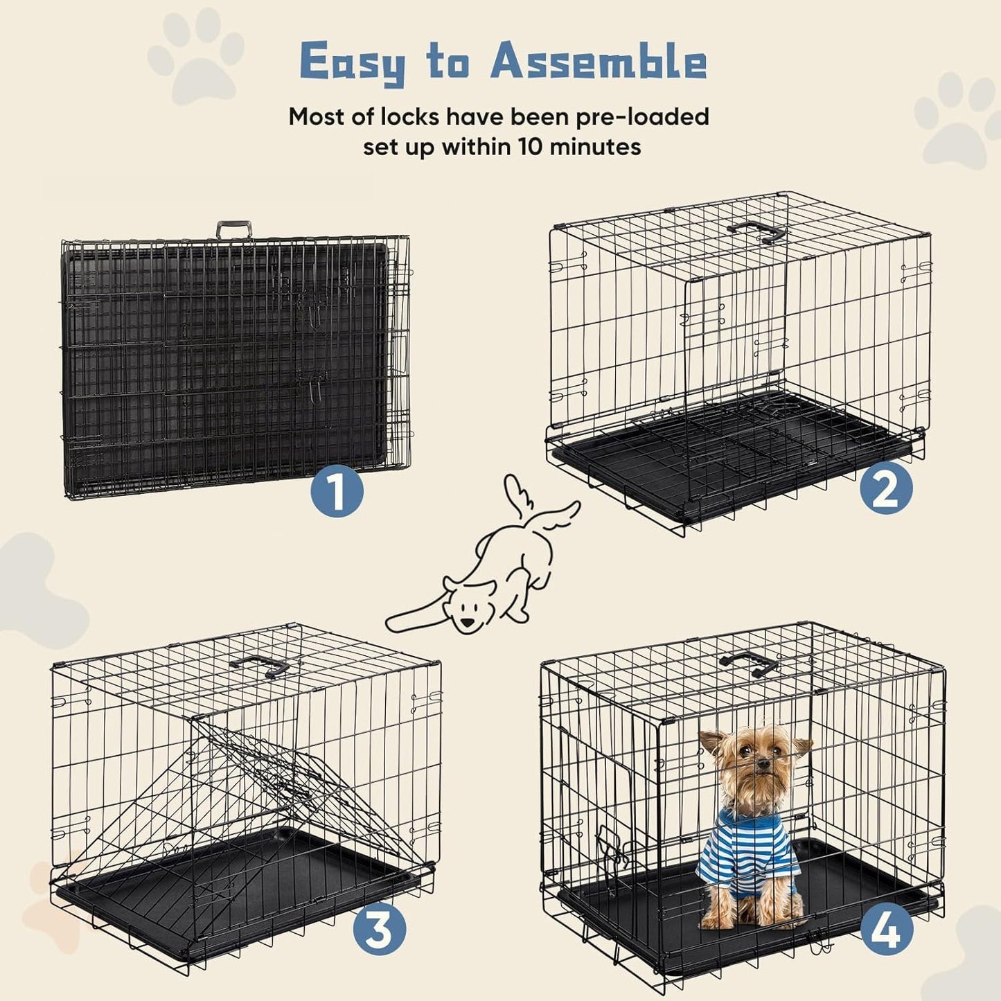 DUMOS Dog Crate, 24 Inch Small Single Door Dog Cage with Divider Panel and Plastic Leak-Proof Pan Tray, Folding Metal Wire Pet Kennel for Indoor, Outdoor, Travel
