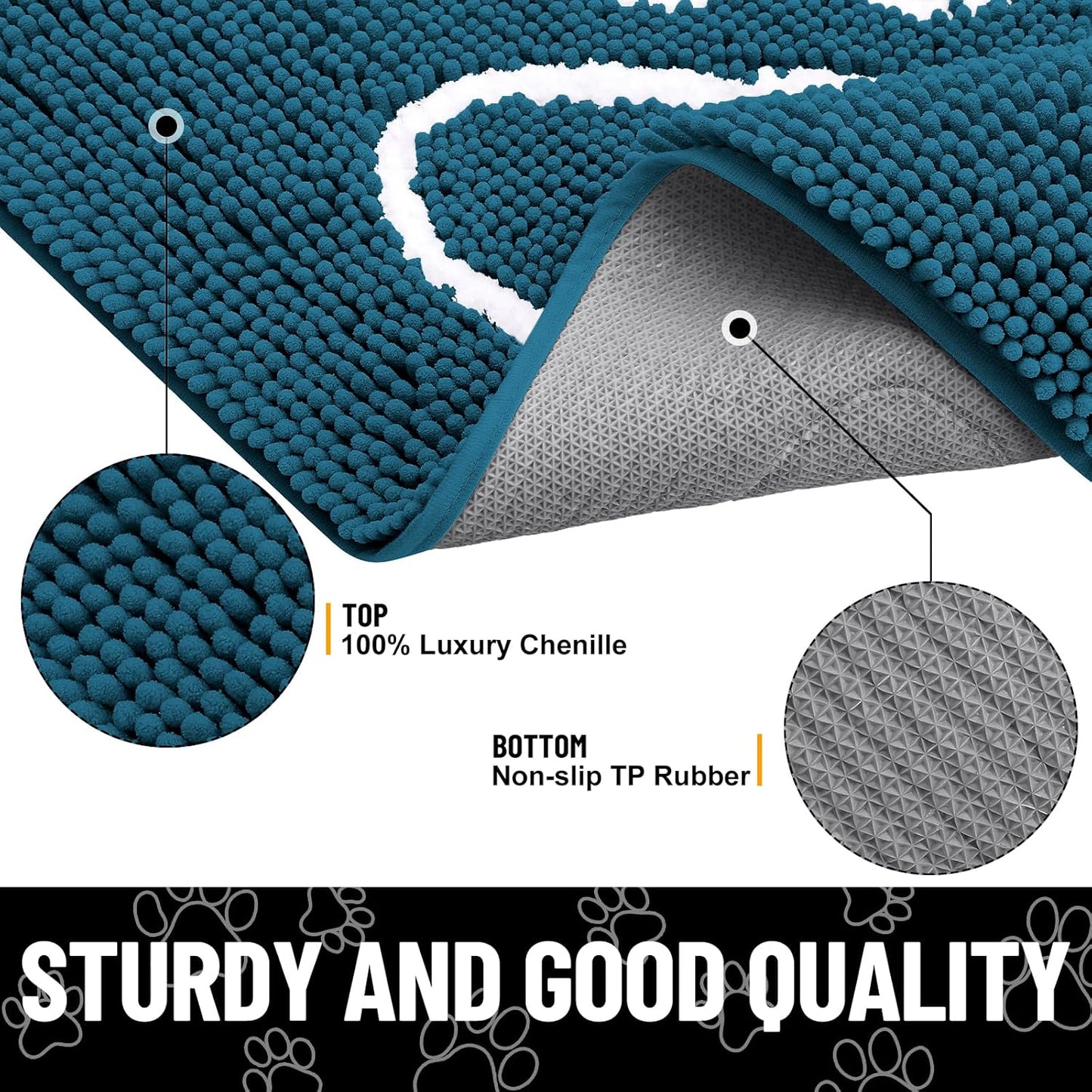 Smiry Dog Door Mat for Muddy Paws, Absorbent Dirt Trapper Non Slip Quick Dry Washable Chenille Mat for Mud Dogs, Entry Rug for Indoor and Outdoor (40x32 Inches, Atlantic Blue)