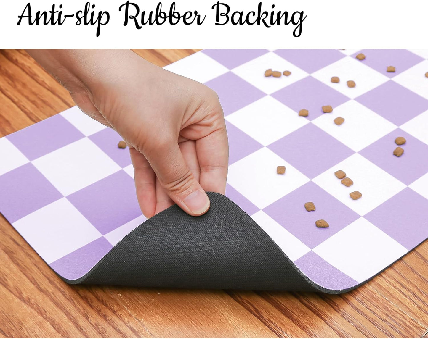 Ralxion Checkered Dog Feeding Mat, Absorbent Mats for Dog Food and Water Bowl, Dispenser, Aesthetic Purple Checkerboard Pet Placemat for Dogs, Cats, Puppy Accessories (Purple, 16 x 24)