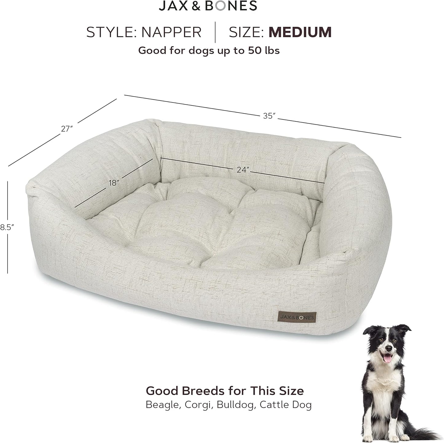 Jax & Bones Dog Napper - Machine Washable Shag Bed for Dogs - Extra Heavy Duty Bolstered Sides - Medium White Dog Mat | 35 x 27 Inches