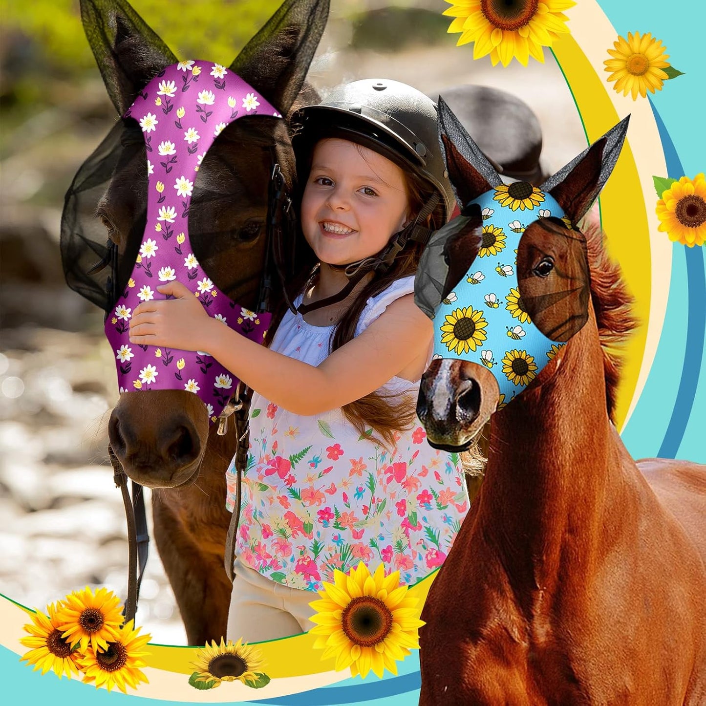 Chunful 6 Pcs Horse Fly Masks for Horses with Ears Smooth and Comfortable Fly Masks Cashel Fly Mask Elasticity Horse Face Mask Horse Masks Covering for Horses Riding Supplies(Large, Floral)