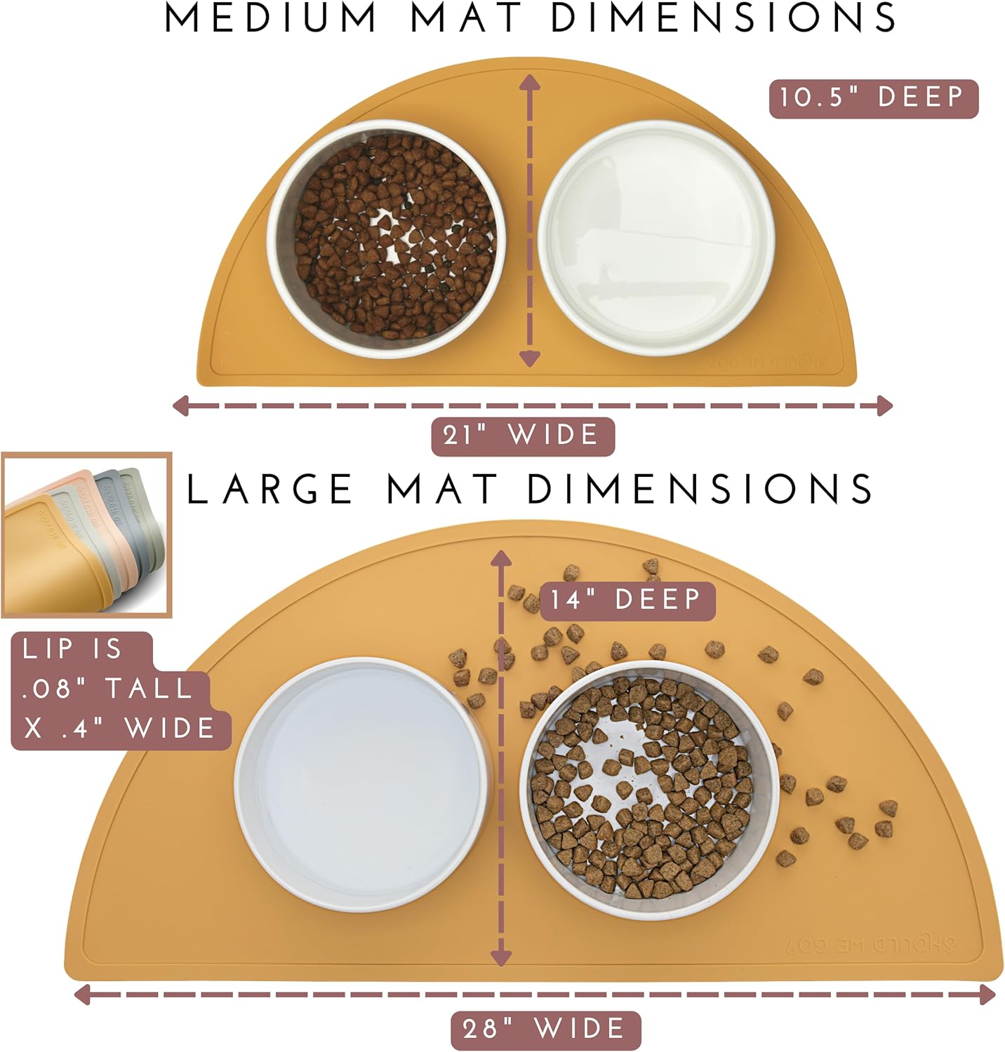 Waterproof Silicone Pet Food Mat - Non-Slip, Spill-Proof Feeding Mats for Floors, Raised Edge Design, Easy-to-Clean Mat for Dog & Cat Bowls, 21" Across x 10.5" Deep, Medium-Ocean Blue