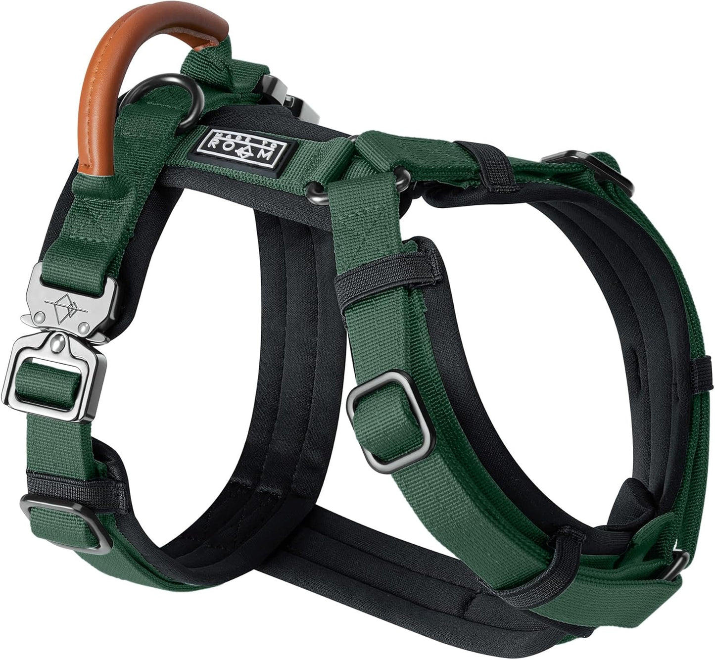 MADE TO ROAM Premium Explorer Harness - Y-Shaped Dog Harness with Adjustable Durable Nylon, Soft Padding, Metal Buckles and Leather Handle for Small, Medium, Large Dogs (Maine Marina, Size 4)