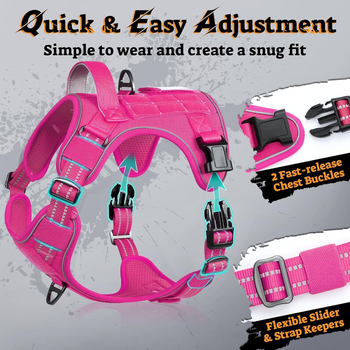 rabbitgoo Dog Harness Small Sized No Pull, Tactical Service Pet Vest with Molle and Control Handle, Adjustable and Reflective Military Harness for Easy Walking and Training, Rose Red, S