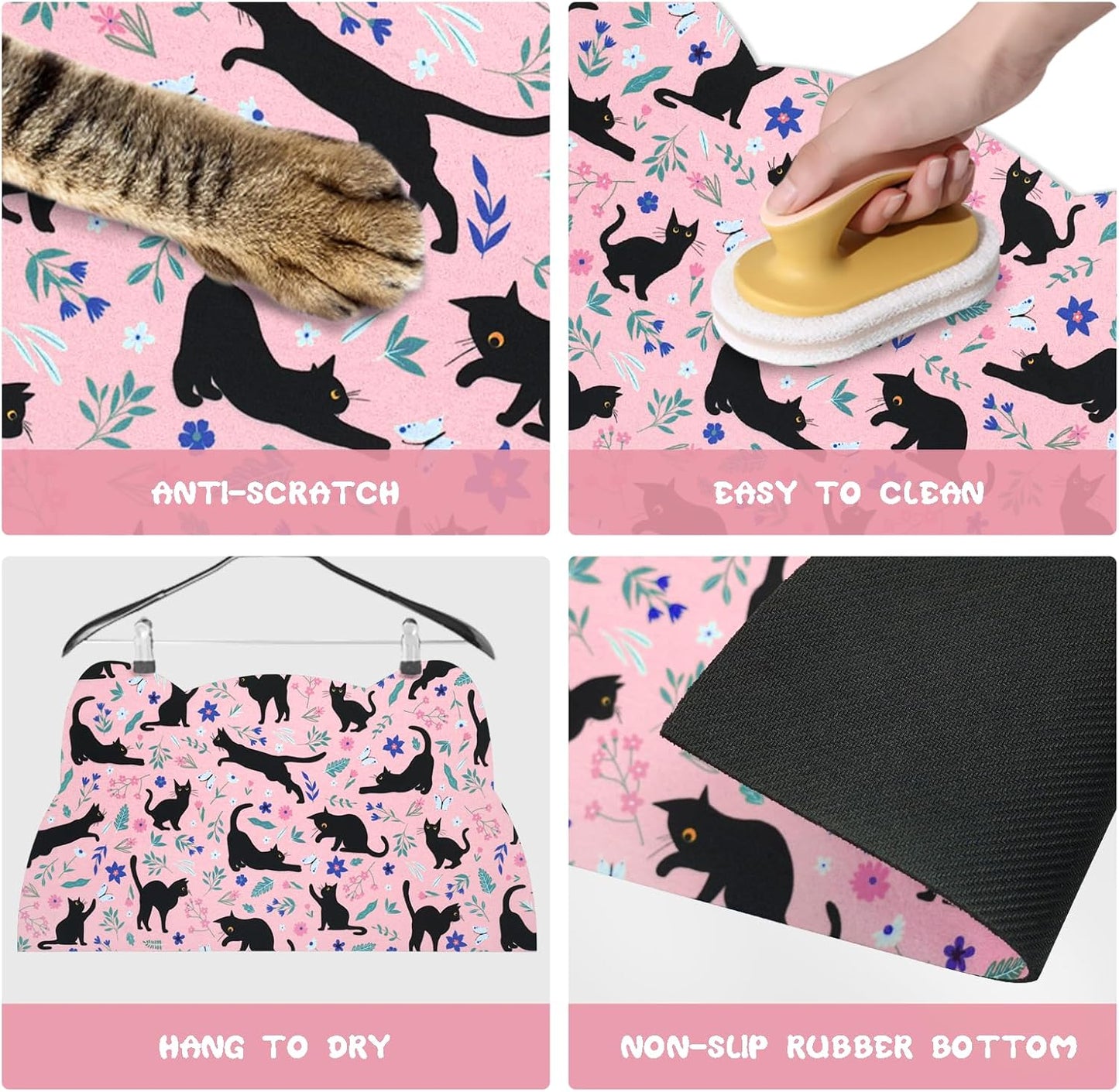 Cat Food Mats for Floor, Dog Water Bowl Mats Pet Feeding Absorbent Placemats for Food and Water Pink 17.7 * 9.8 inch