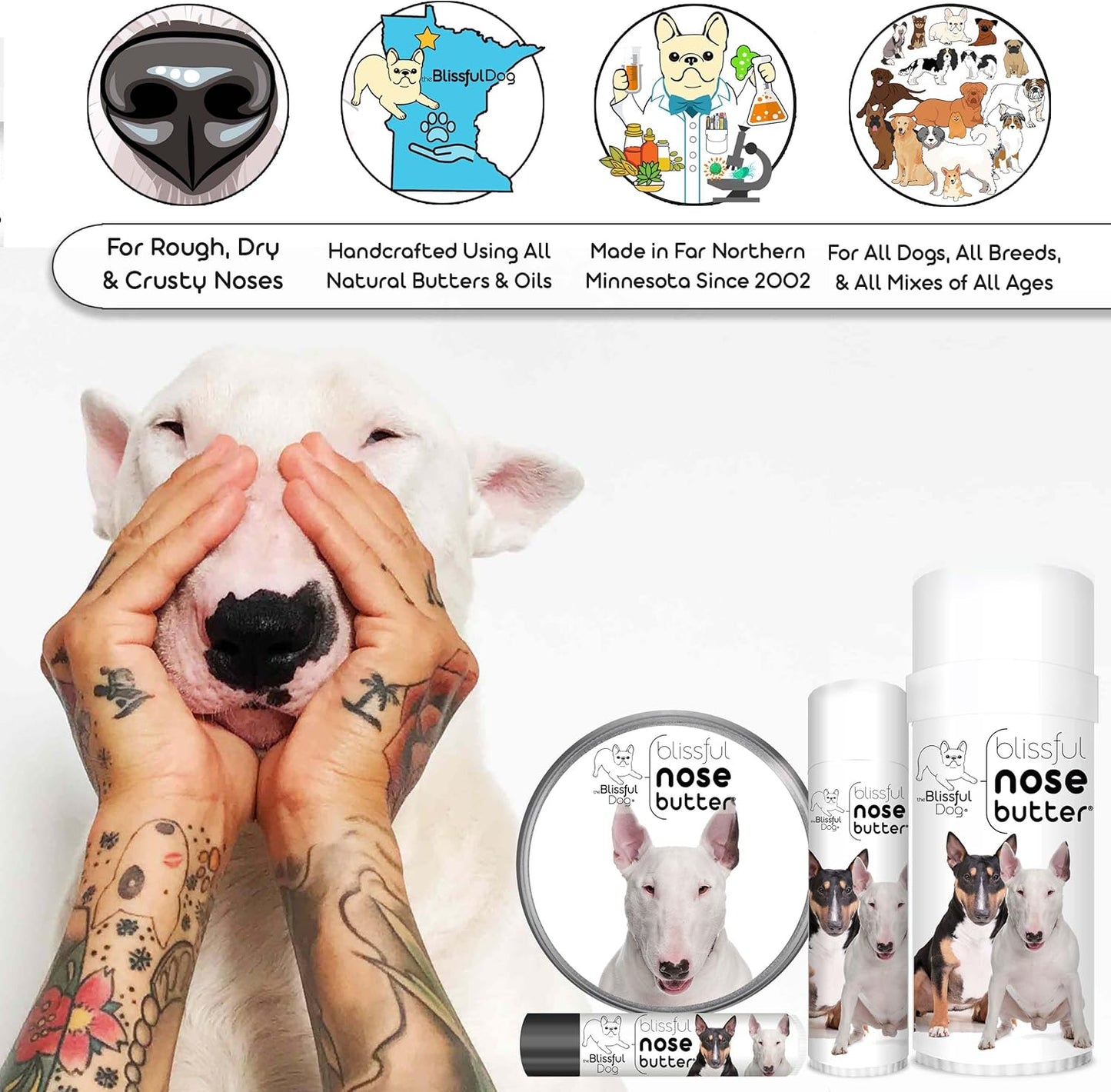 The Blissful Dog Bull Terrier Unscented Nose Butter - Dog Nose Butter, 2 Ounce