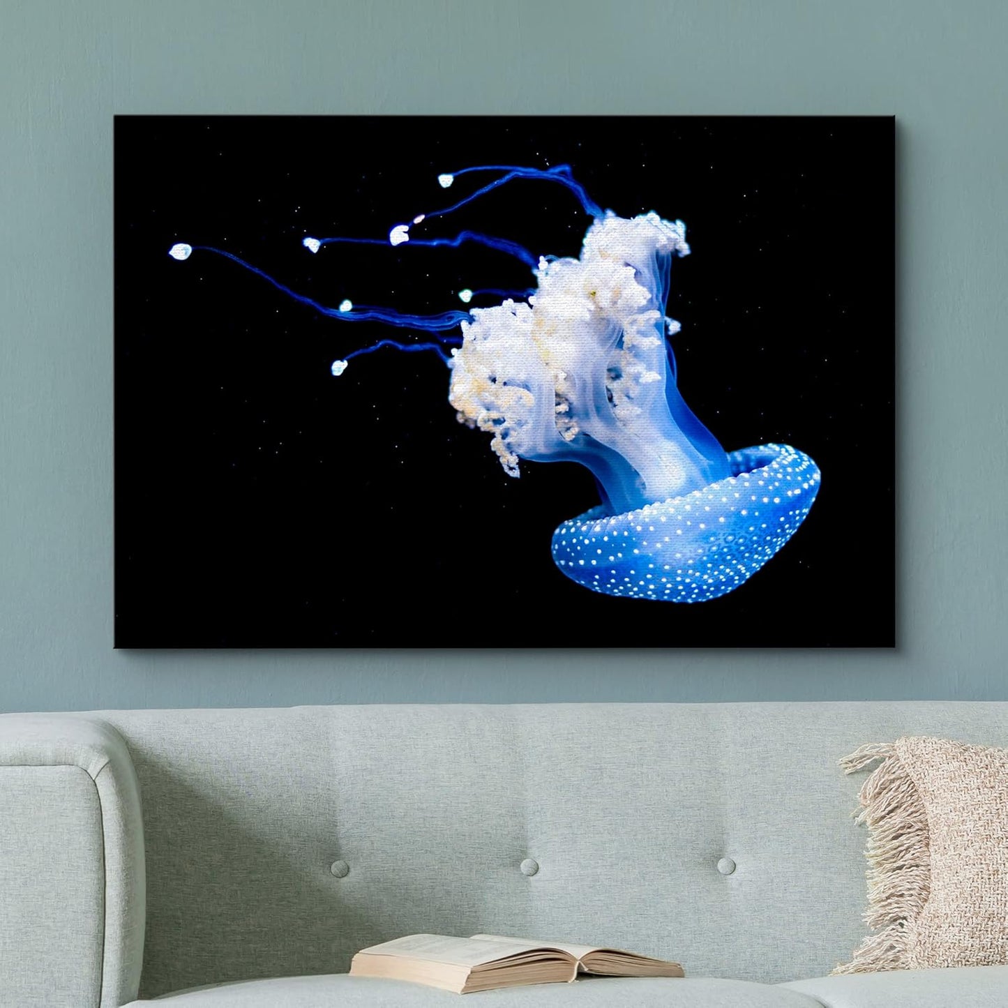 wall26 Canvas Print Wall Art Mystic Fantasy Tropical Blue X-Ray Jellyfish Nature Animals Photography Realism Rustic Scenic Landscape Wilderness Colorful for Living Room, Bedroom, Office - 32"x48"