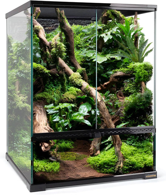 30 Gallon Tall Reptile Glass Tank Terrarium 18"x18"x24" Large Habitat Enclosure for Gecko,Lizard,Chameleon,Frog,Snake,No Install Needed and Come with Tank Background