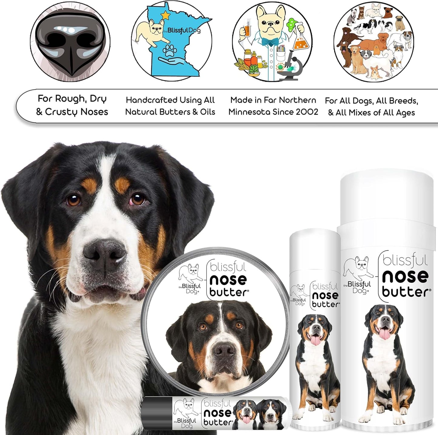 The Blissful Dog Greater Swiss Mountain Dog Unscented Nose Butter - Dog Nose Butter, 0.15 Ounce