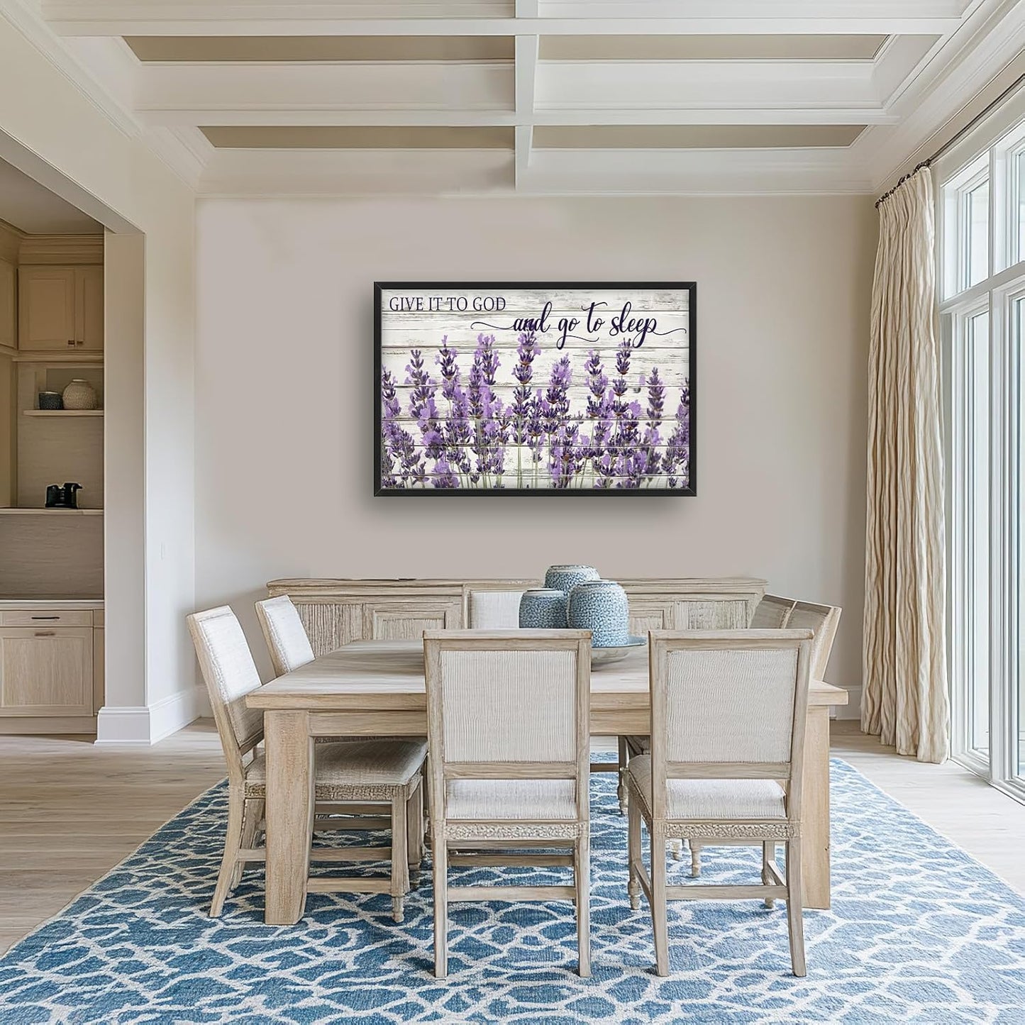 Large Lavender Wall Art for Living Room, Framed Oversized Rustic Floral Wall Decor Christian Give It To God Canvas Painting Modern Artwork for Living Room Bathroom Bedroom Office Dining Room 36"x24"
