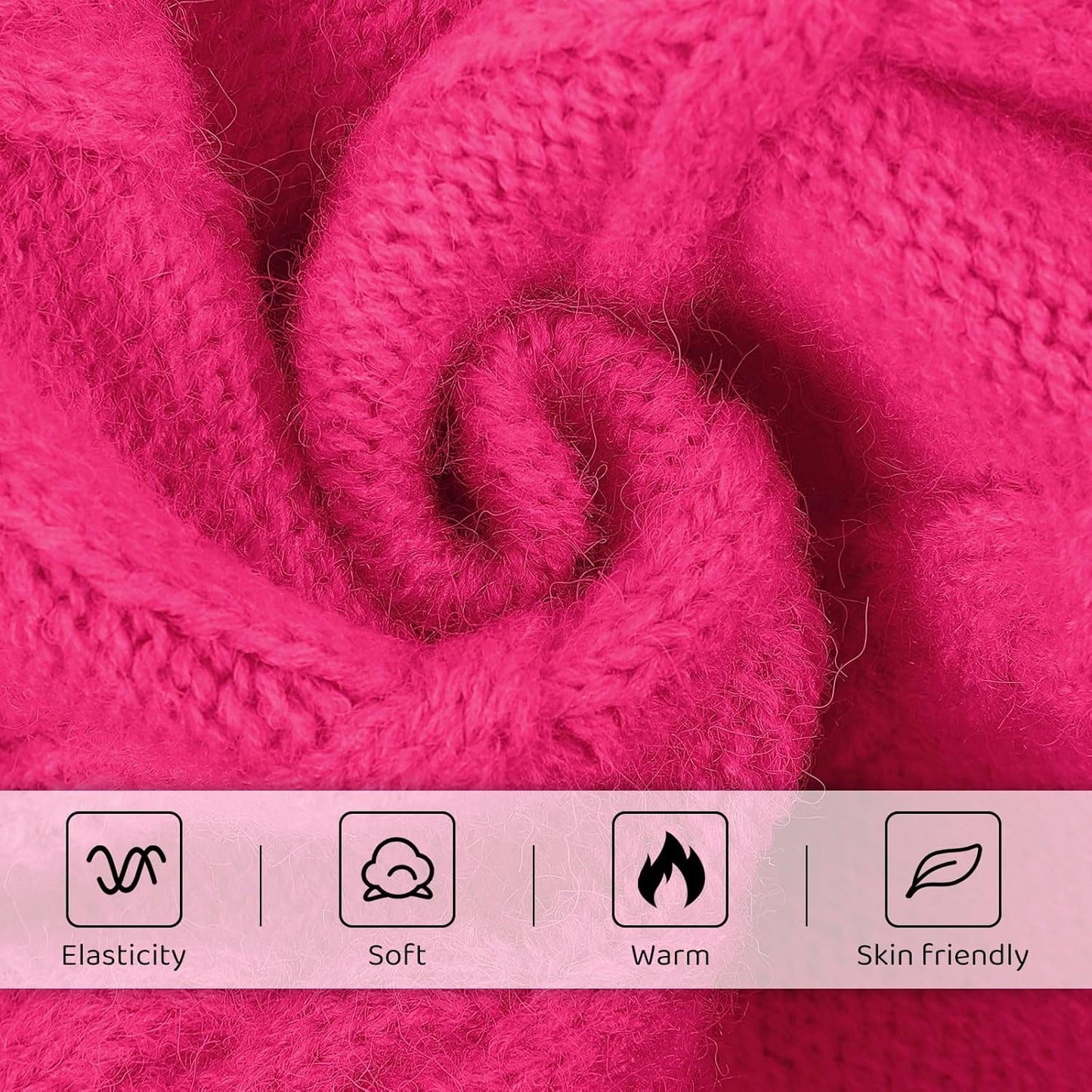 Queenmore Small Dog Pullover Sweater, Cold Weather Cable Knitwear, Classic Turtleneck Thick Warm Clothes for Chihuahua, Bulldog, Dachshund, Pug (Fuchsia, Large)